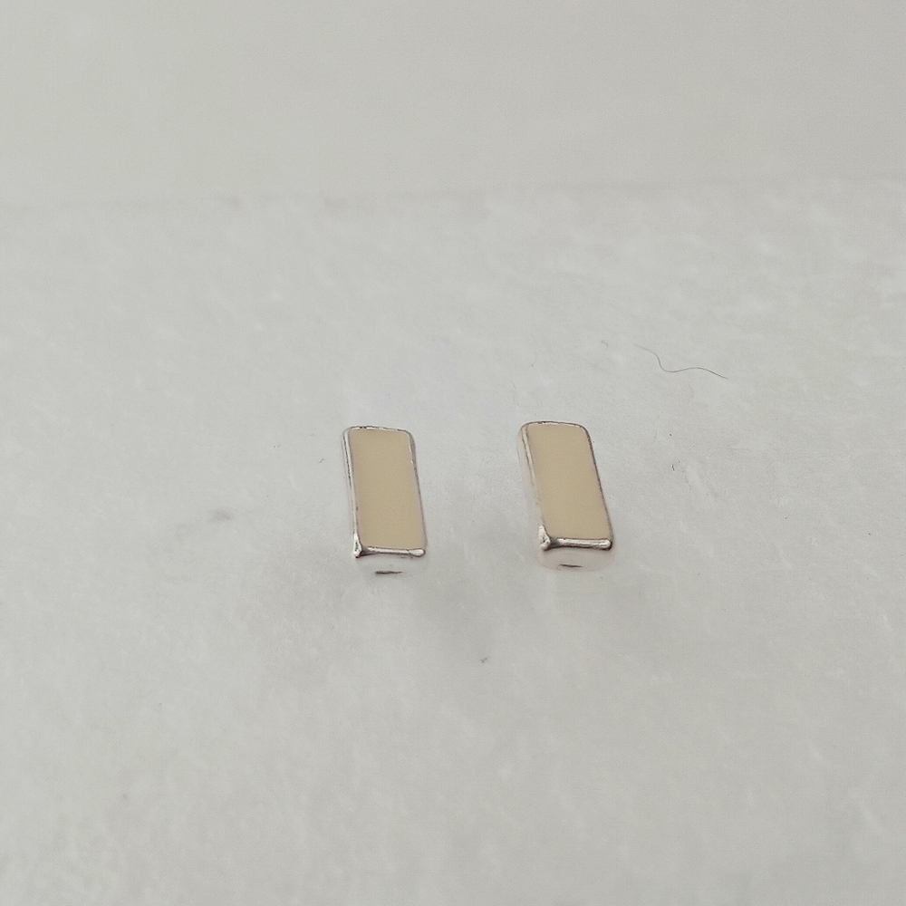 Earrings Tiny Cream Enamel Silver Posts Studs Vin… - image 7
